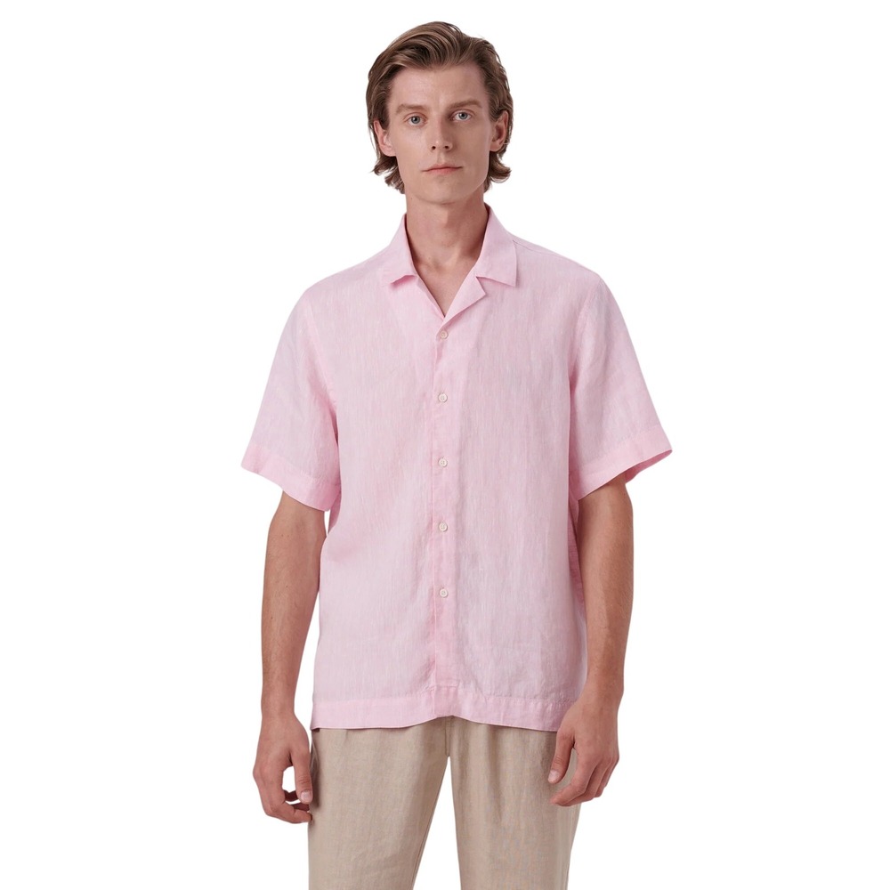 Bugatchi Jackson Linen Camp Shirt 3XL Pink Short Sleeve Button Up NWT